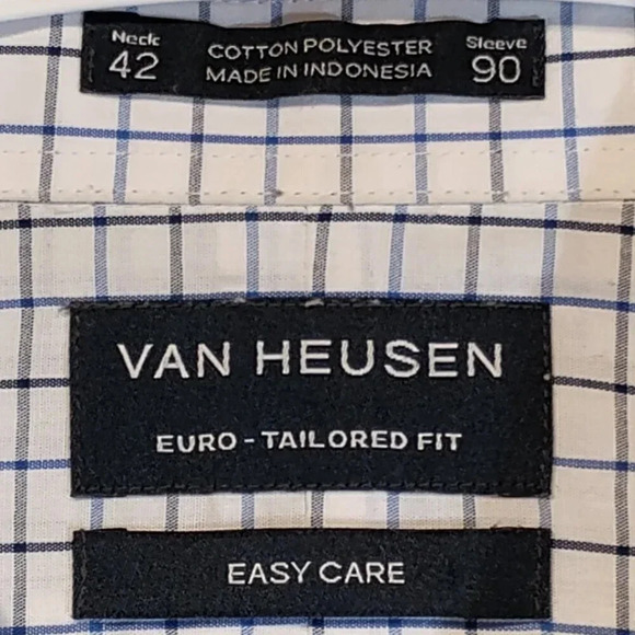 Van Heusen Men's White &  Blue Plaid Easy Care Dress Shirt Neck 42 Sleeve 90 - Picture 3 of 10